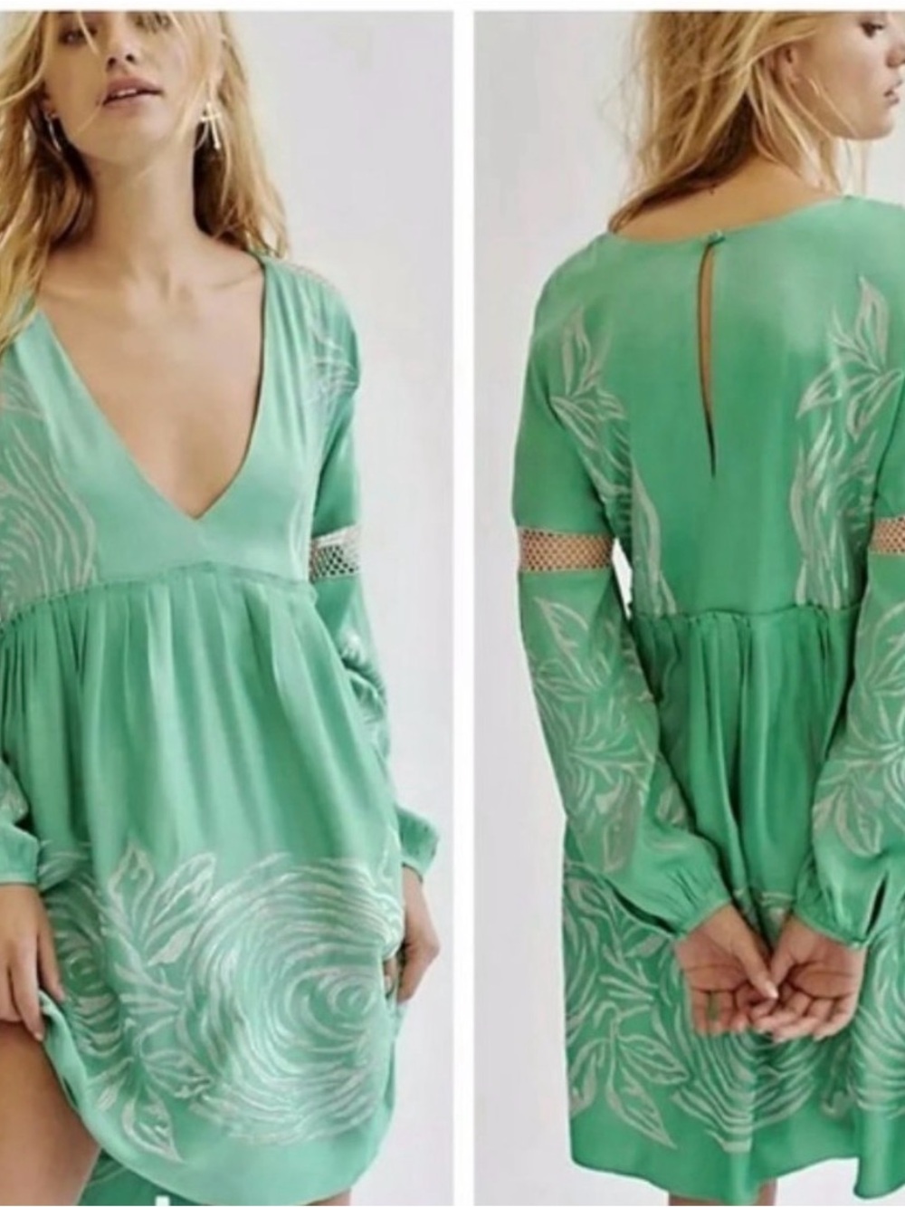 Free People Starlight Green Mini Dress NWT Boho M